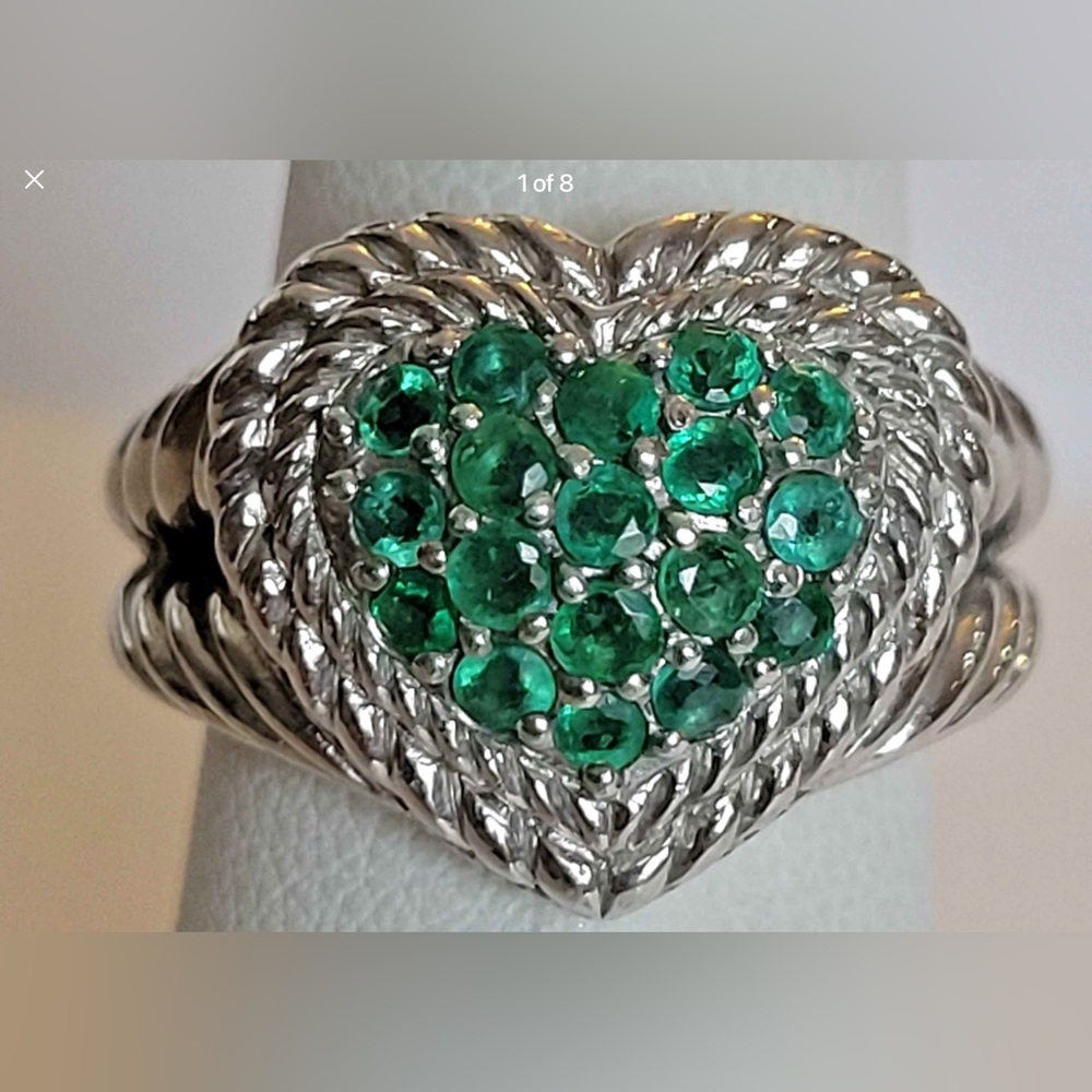 Judith Ripka Rare Emerald Green Heart Ring size 5
